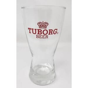 Vintage 1970's Tuborg Beer 10 oz Pilsner Barware Glass Red Logo Danish U203